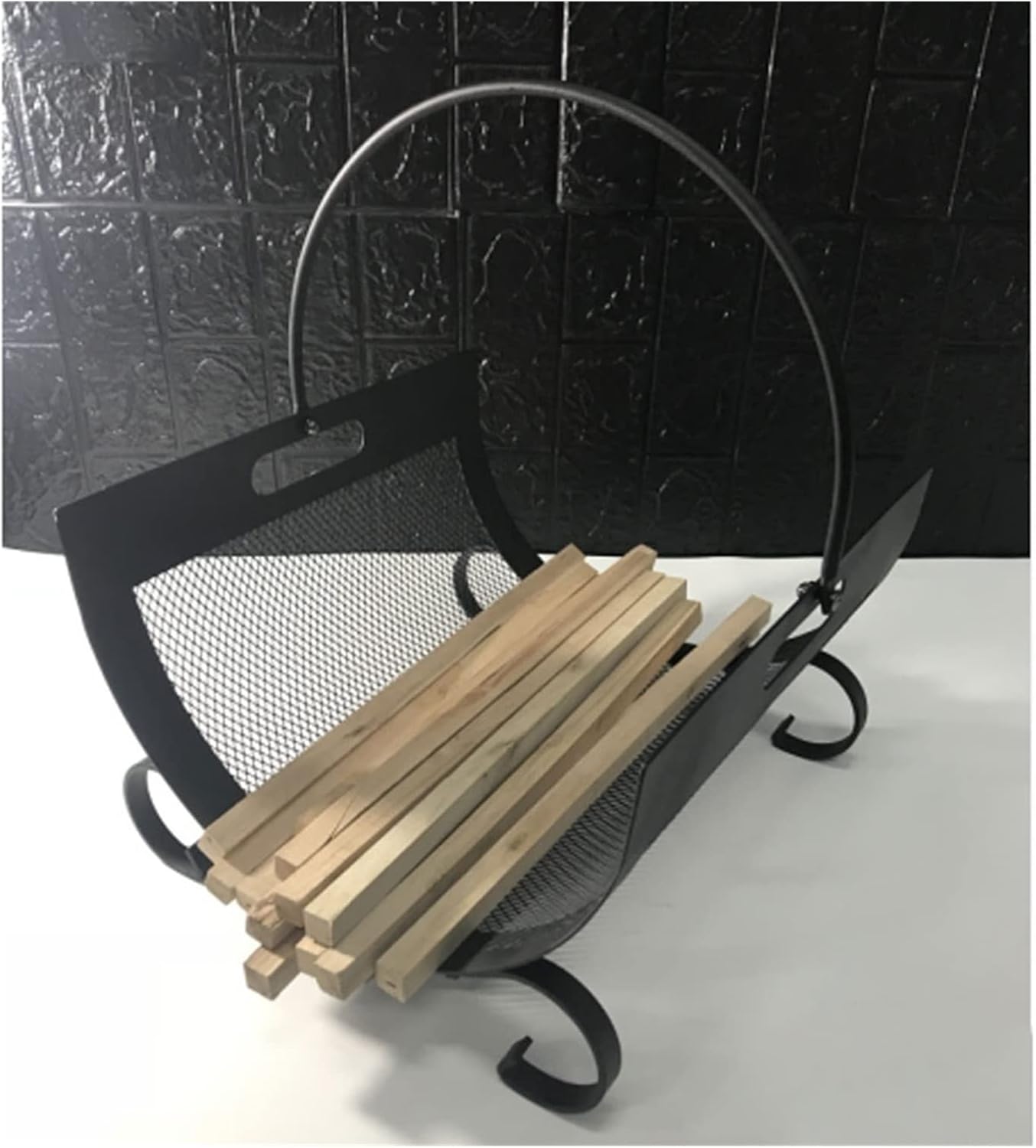 Fireplace Wood Stacking Rack Stacking Fireplace Decoration Indoor Outdoor Firewood Shelf for Firewood Wood Stove Fireplace Log Holder Firewood Storage (Color : Black) (Black)