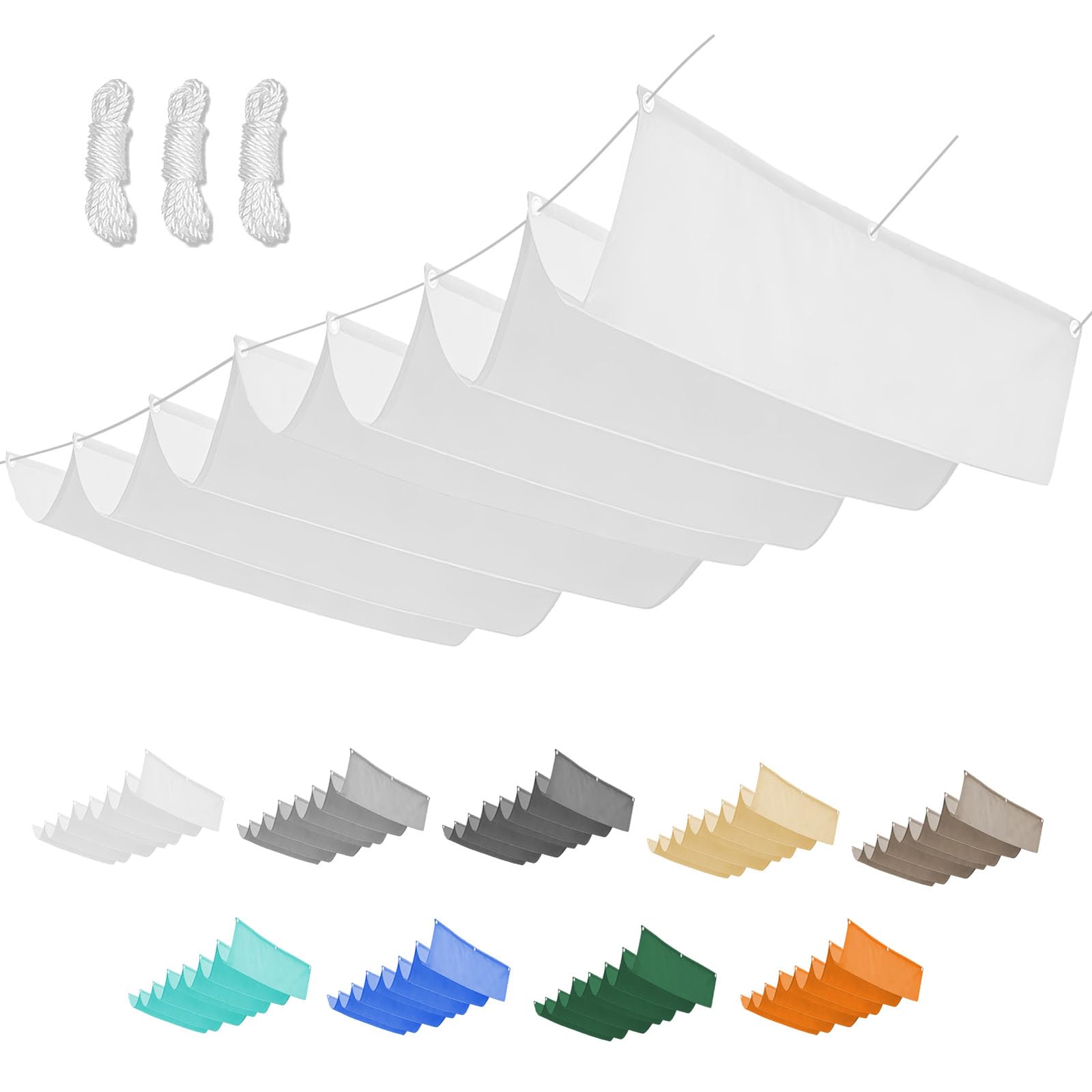 Retractable Wave Shade Cloth, Waterproof Rectangle Sun Shade Sail Garden Sunscreen Awning Canopy with Rope for Outdoor Patios Garden Backyard-White||300x650cm — image 1