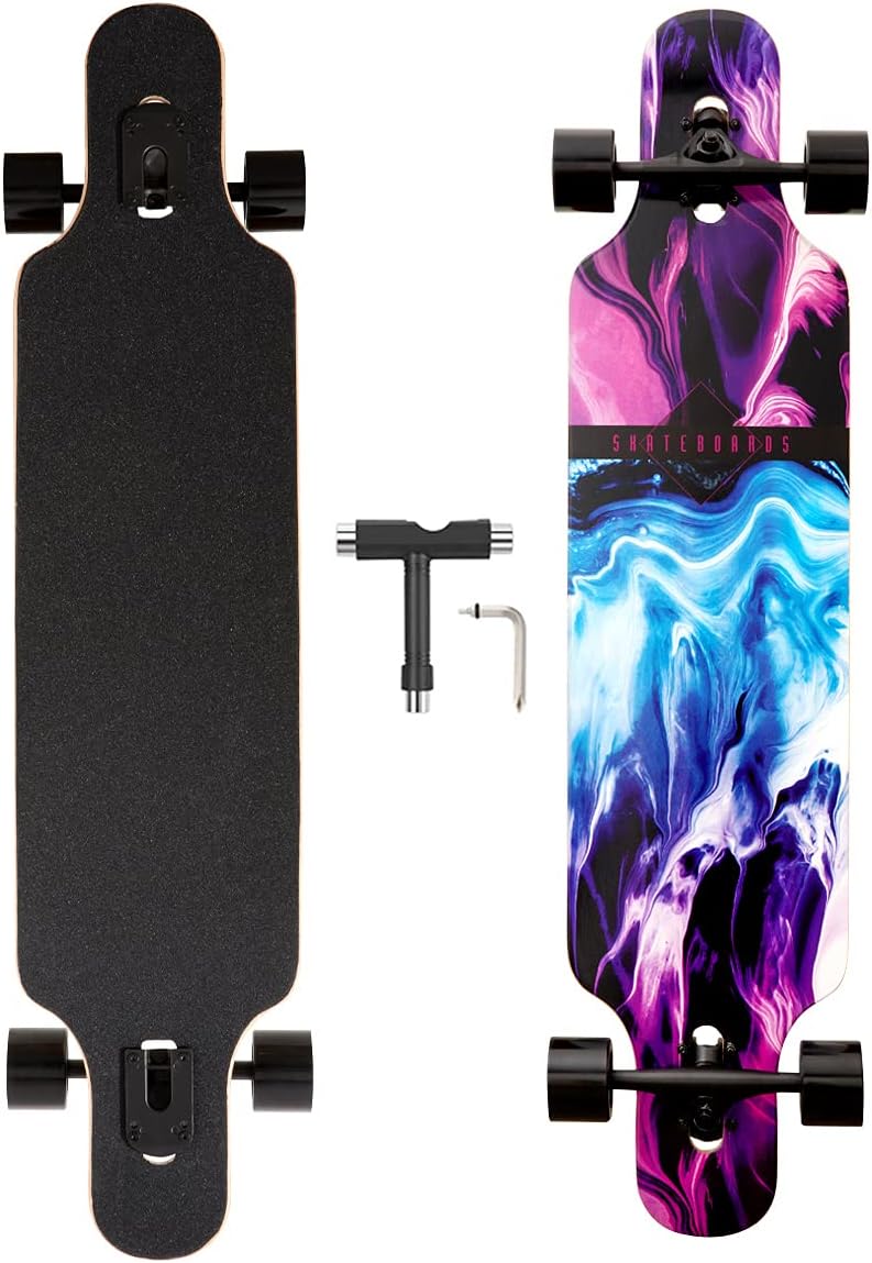 Longboard, 8-Ply Maple Wood Cruiser Complete Skateboard, Longboards for Girls Adults Young Beginners with T-Tool and PU Wheels