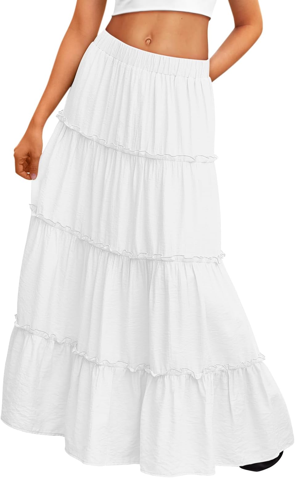 Trendy Queen Vacation Outfits Long Skirts for Women Boho Maxi Skirt Elastic High Waist Dress with Pockets Fashion