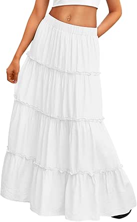 Trendy Queen Vacation Outfits Long Skirt for Women Boho Maxi High Waist with Pockets