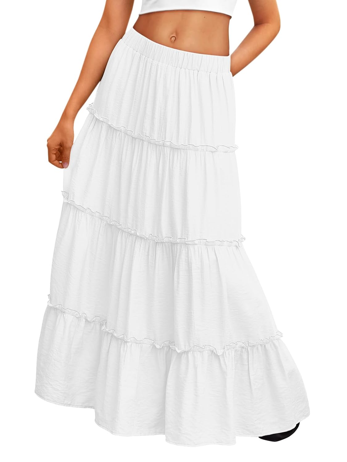 Trendy Queen Long Skirts for Women Boho Maxi Skirt Winter Swing Tiered A-Line Elastic High Waist Dress with