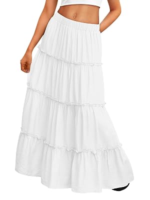 Trendy Queen Long Skirts for Women Boho Maxi Skirt Winter Swing Tiered A-Line Elastic High Waist Dress with