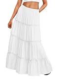 Long Skirts for Women Boho Maxi Skirt Summer Swing Tiered A-Line Elastic High Waist Dress with Pockets Fashion