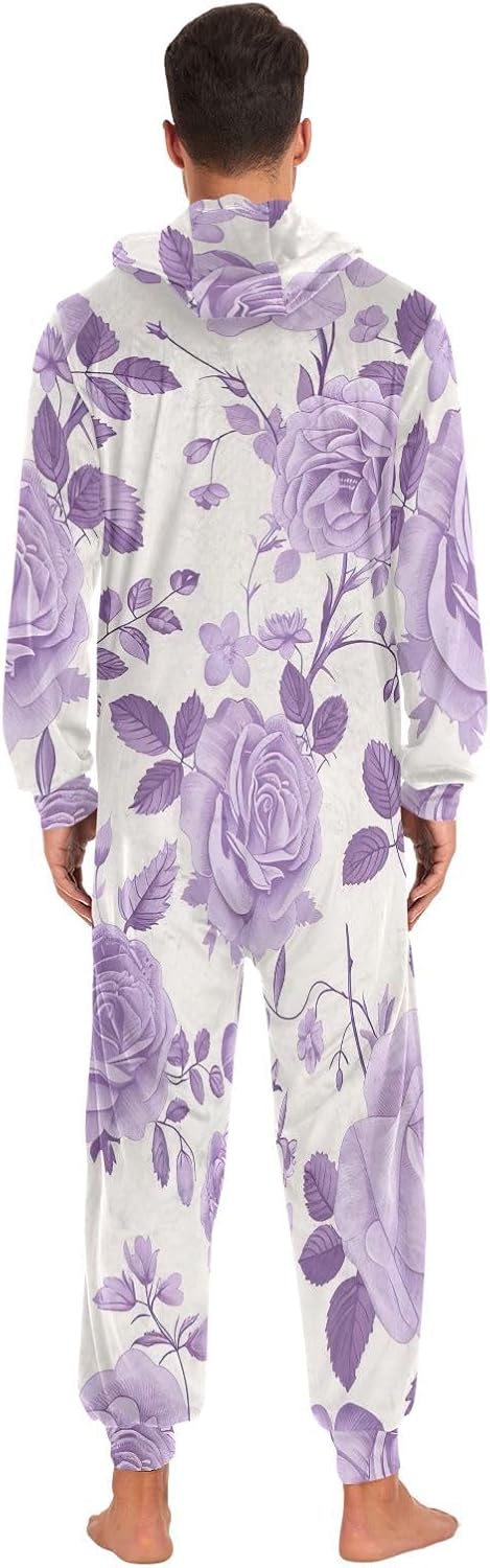 GAIREG Vintage Rose Floral Purple Winter Onesie for Women Men, Unisex Adult Christmas Onesie Pajamas
