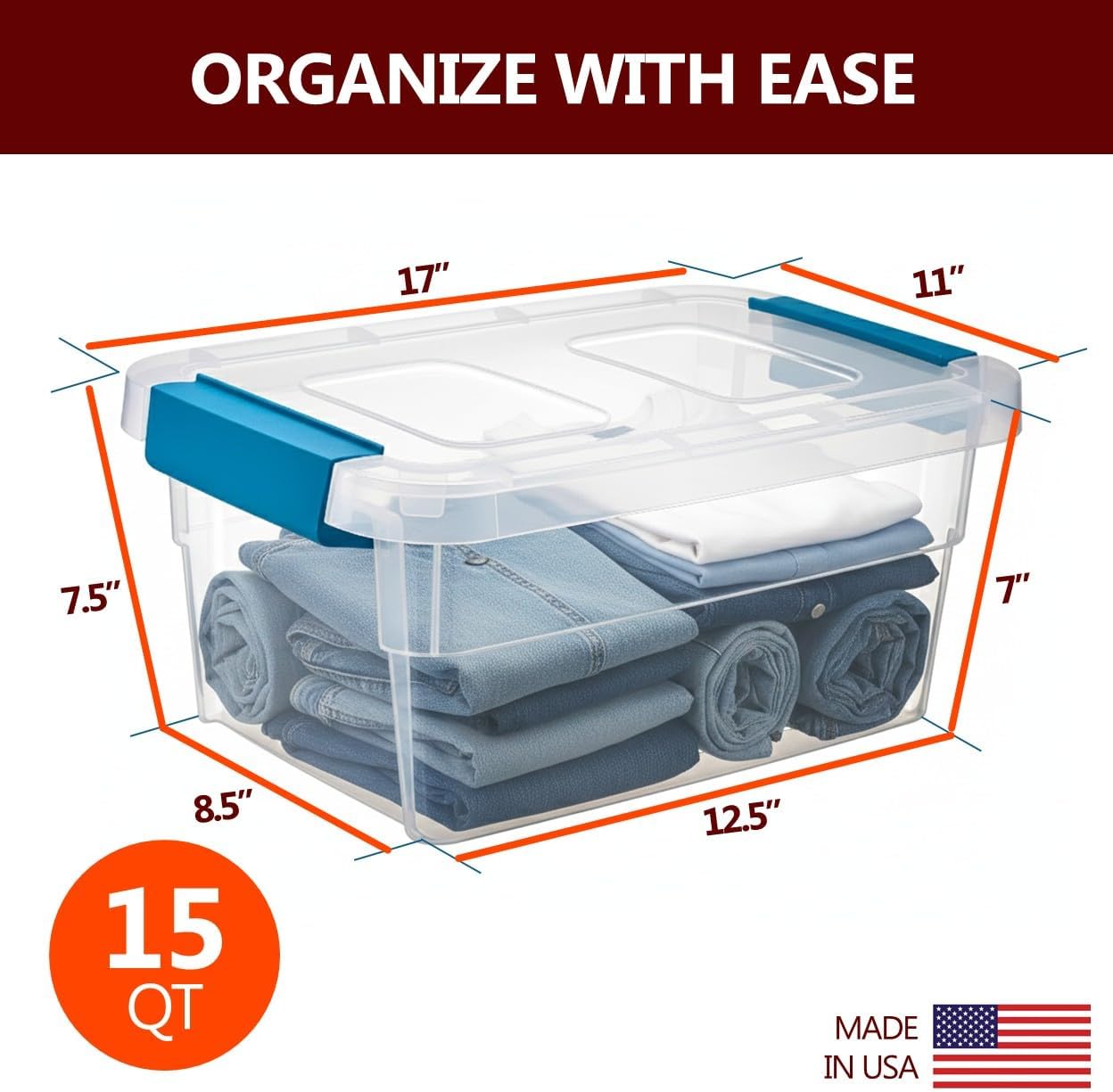 Tribello Clear Plastic Storage Bins with Lids Stackable Storage Bins (15 Quart)