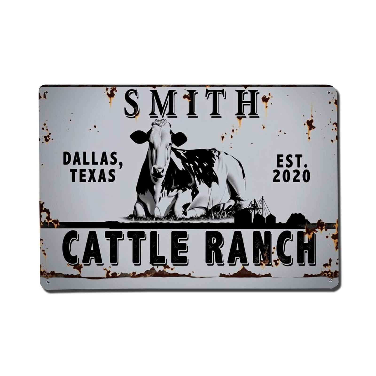 Enderetf Vintage Cow Ranch Sign Design Pattern Tin Sign Metal Poster, Home Bar Garage Man Cave Cafe Indoor & Outdoor Wall Decoration 8X12inches