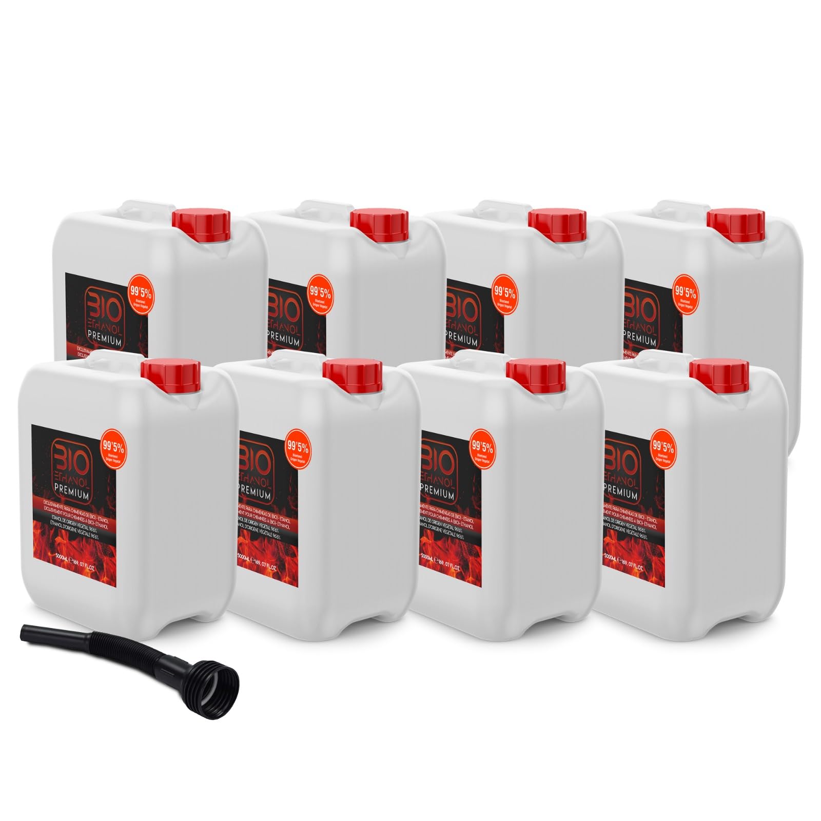 8 x 5 litros Bioetanol Premium con Embudo para chimeneas