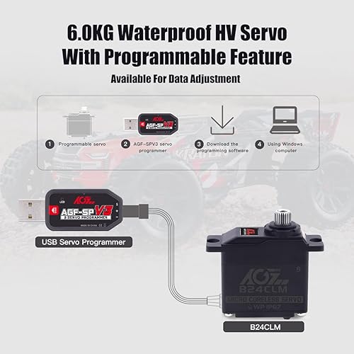Vista 4 de AGFRC Mini servo-motor de dirección RC impermeable de 13.2 lbs - 0.085 segundos de alta velocidad HV Titanium Gear Servo digital sin núcleo