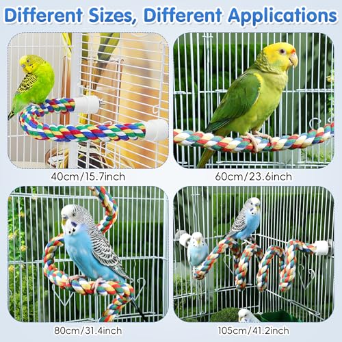 Image of iplusmile Bird Rope Perch Swing & Climbing Toy - 40-Inch Extra Long Soft Spiral Colorful Cotton Rope for Parrots Cockatiels Parakeets Budgie Cage Accessories