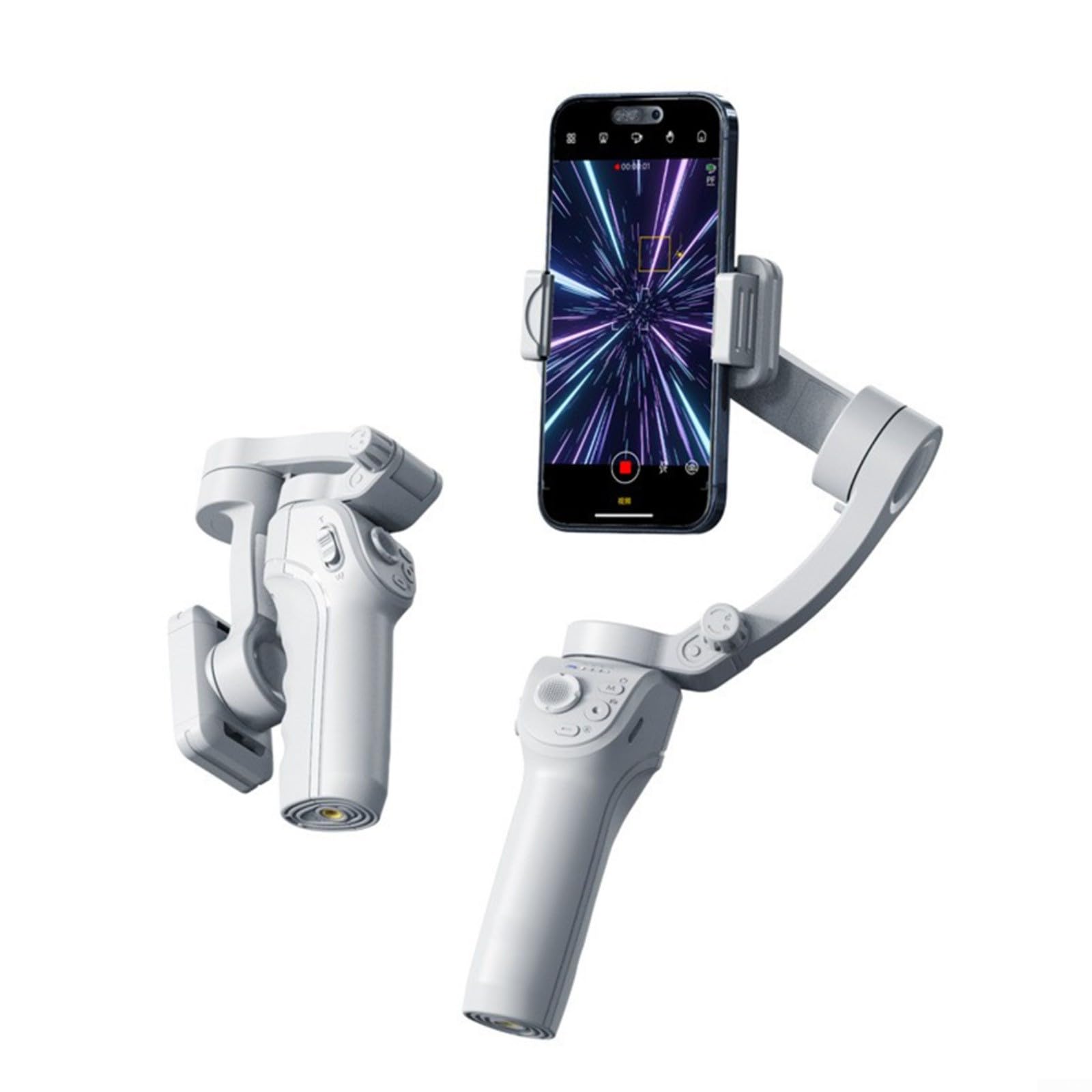 3- Gimbal para smartphone AI para estabilizador con seguimiento automático de la cara, luz de relleno y trípode, agarre ergonómico deportivo, gris