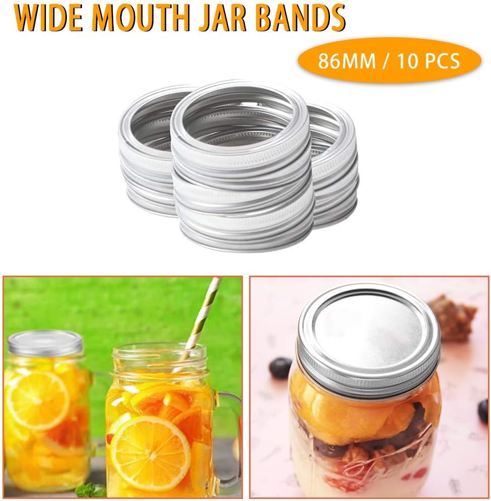 CocoMarket 10 Pcs Canning Lids, Regular Mouth Lids And Bands For Mason Jar, Stainless Steel Wide Mouth Lids, Split-type Lids, Leak Proof and Secure Canning Jar Caps (10pcs/86mm/Bands)