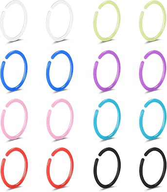 ZS 12pcs 20G Colorful Bioflex Flexible Nose Retainer Rings, Bioplastic Bendable Clear Nose Studs Nostril Piercing Jewelry for Women Men