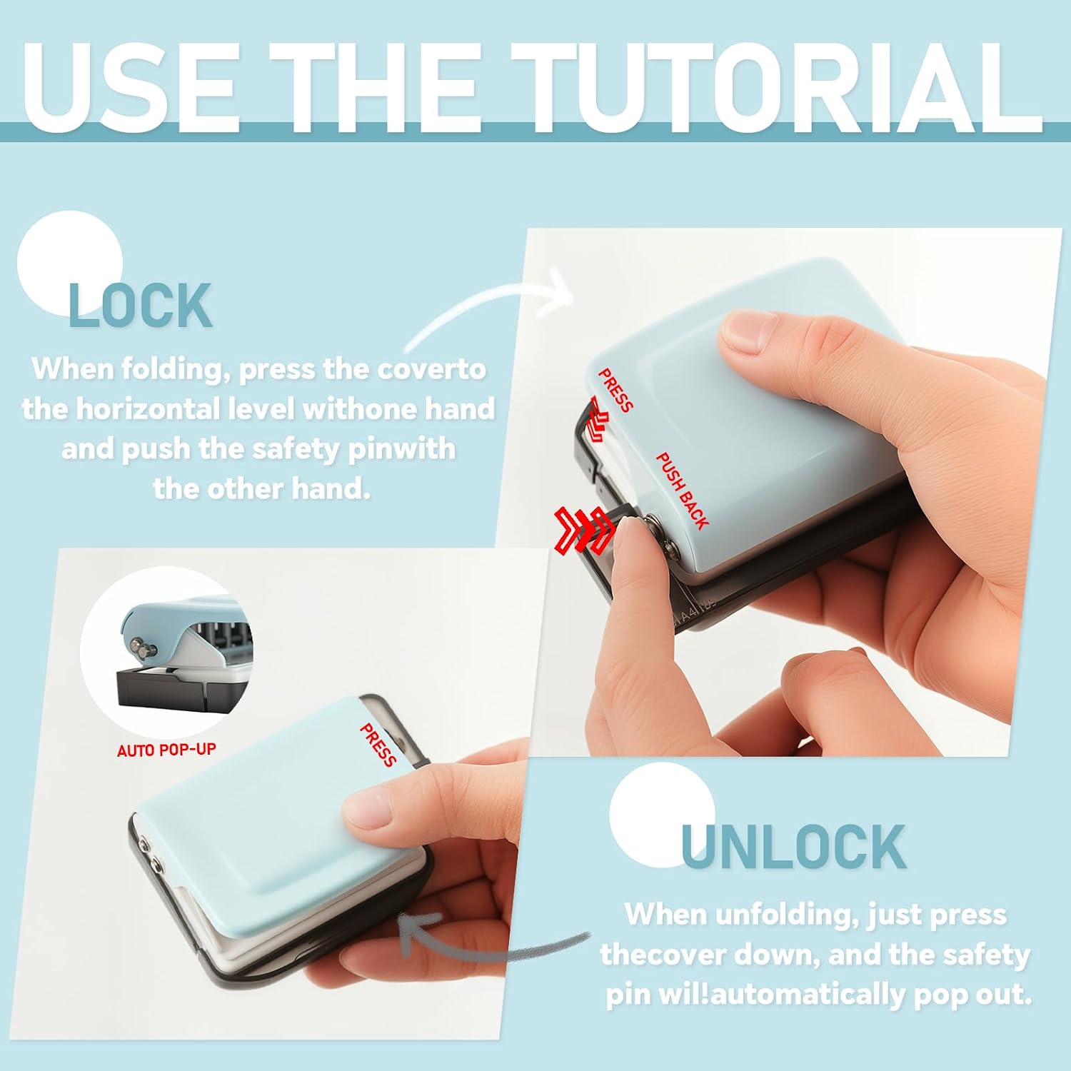 Spiral Binding Machine-Mini 6 Hole Puncher, DIY Creative Book Binder Machine for Planner, Portable A4/A5/B5 Book Loose Leaf Paper Puncher for Coil Bound- Blue image 5