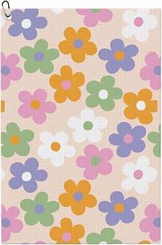 Cute Flowers Floral Golf Towel 16" X 24" with Carabiner Clip | Premium Microfiber Fabric | Golf Towel for Men and Women