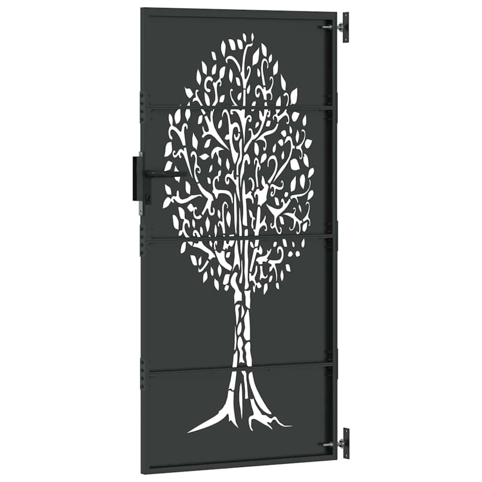 Cancello da giardino nero, 85 x 200 cm, in acciaio verniciato a polvere, con motivo tagliato al laser, resistente alle intemperie e alla ruggine, per giardino e terrazza