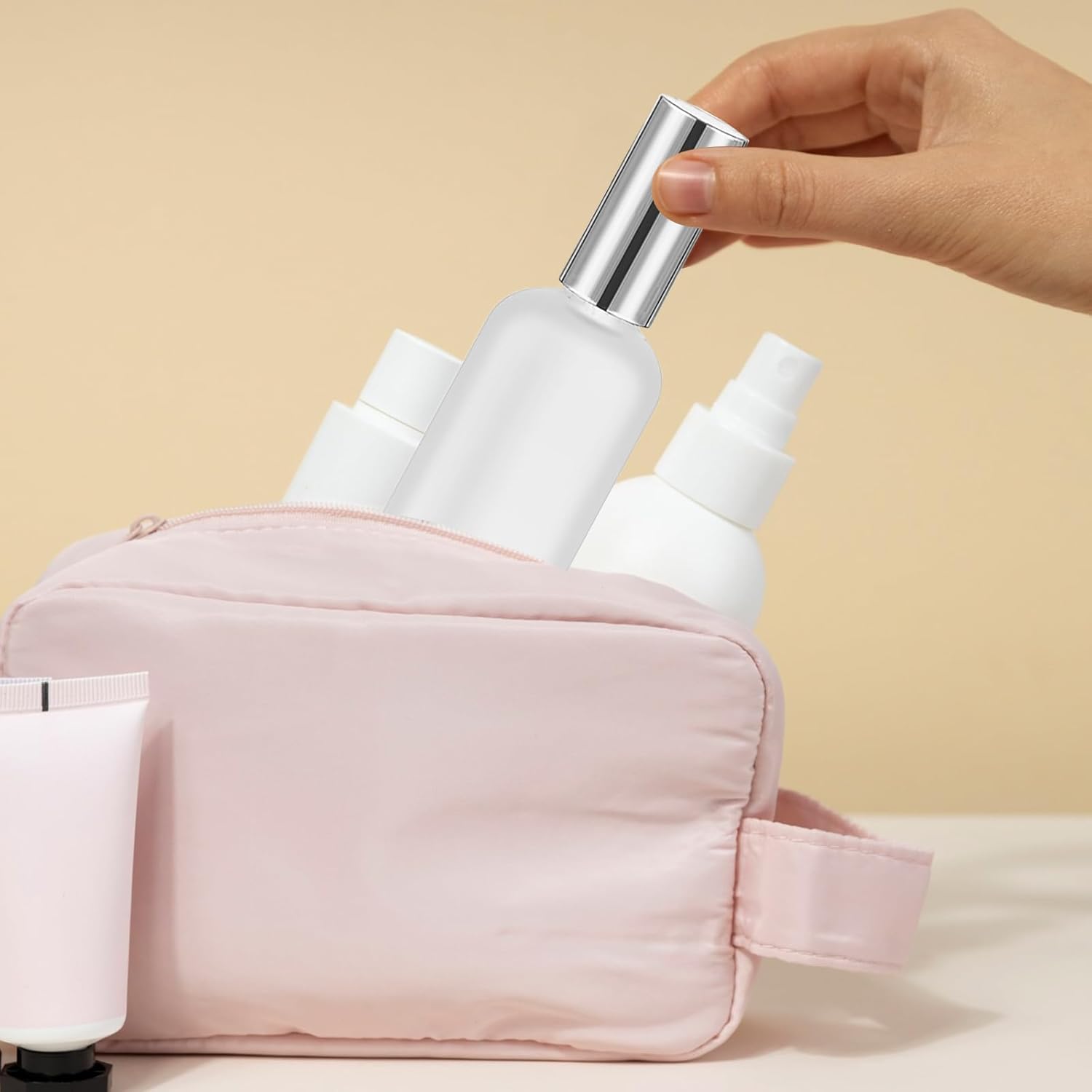 32 Pcs Glass Spray Bottle Empty Frosted Glass Bottles Reusable Glass Perfume Bottle Cosmetic Glass Container with Fine Mist Sprayer Pump for Travel Face Body Sprays (Silver)