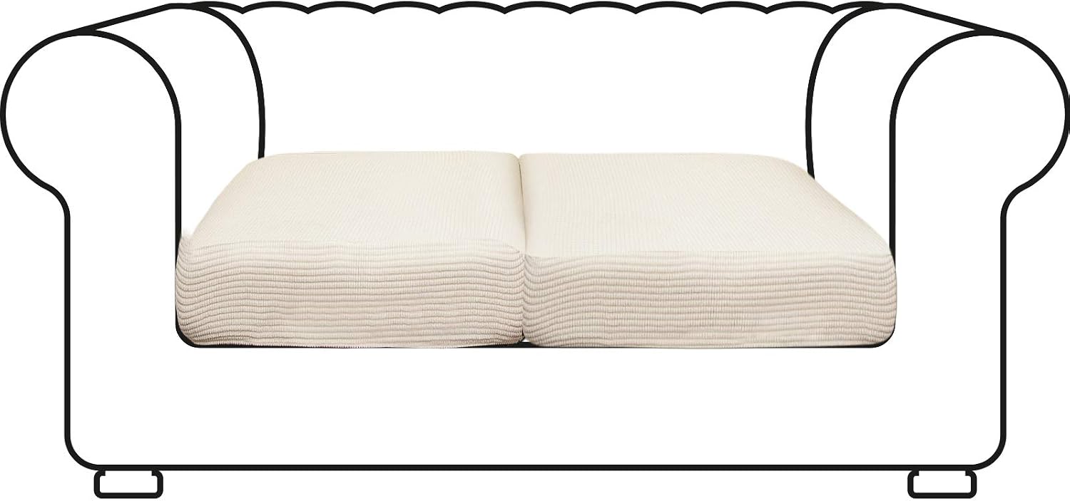 Argstar 2 Pieces Stretch Sofa Seat Cushion Cover, Reversible Soft Sofa Cushion Slipcover, Spandex Jacquard Sofa Sofa Cushion Furniture Protector with Elastic Bottom for 2-Seat Sofa (Loveseat, White)