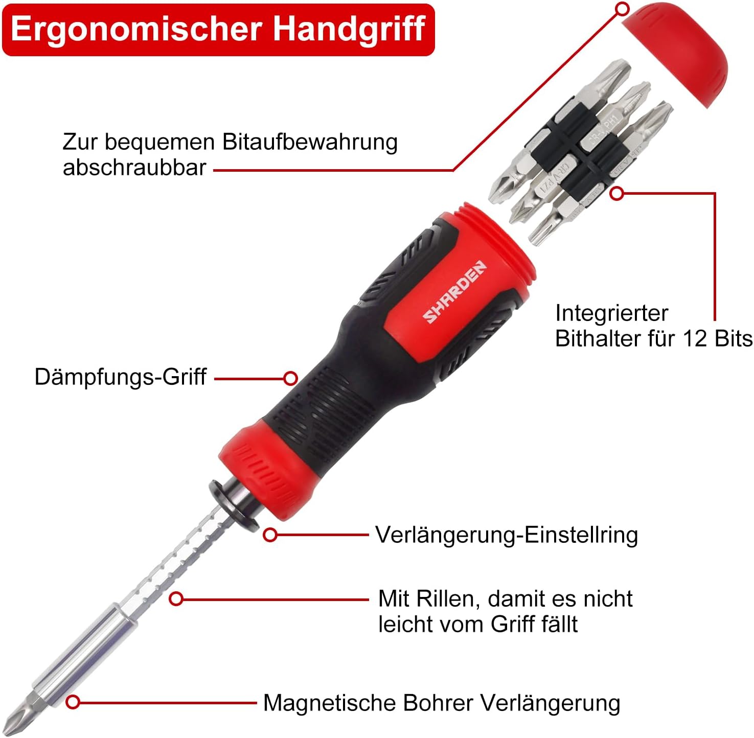 SHARDEN Multibit Schraubendreher 13-in-1 Magnetische Schraubendreher Set - Analyse des détails et conception