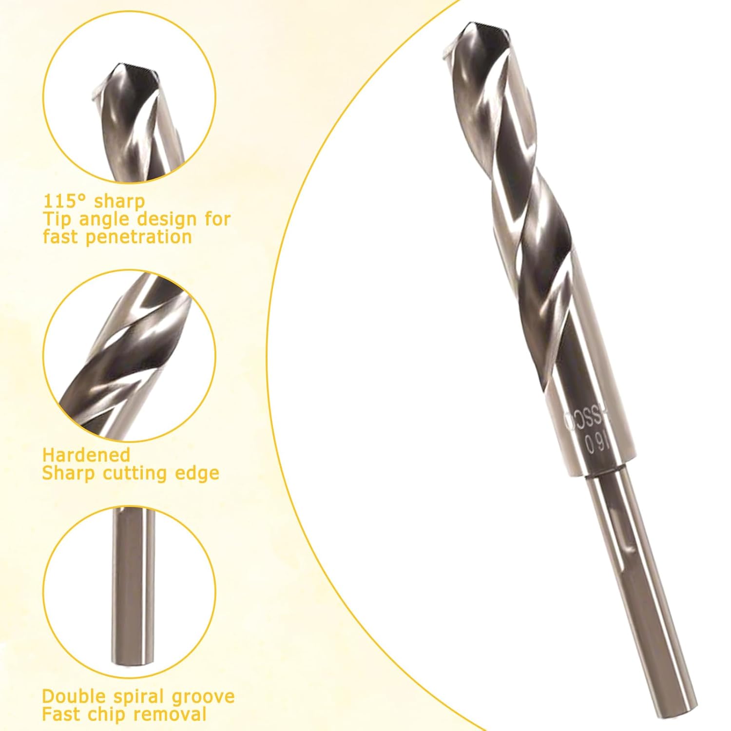 5/8 Inch Reduced Shank Drill Bit, Stainless Metal High Speed Twist Cobalt Drill Bit for Drilling Steel, Copper, Aluminum Alloy, Cast Iron, 16 mm