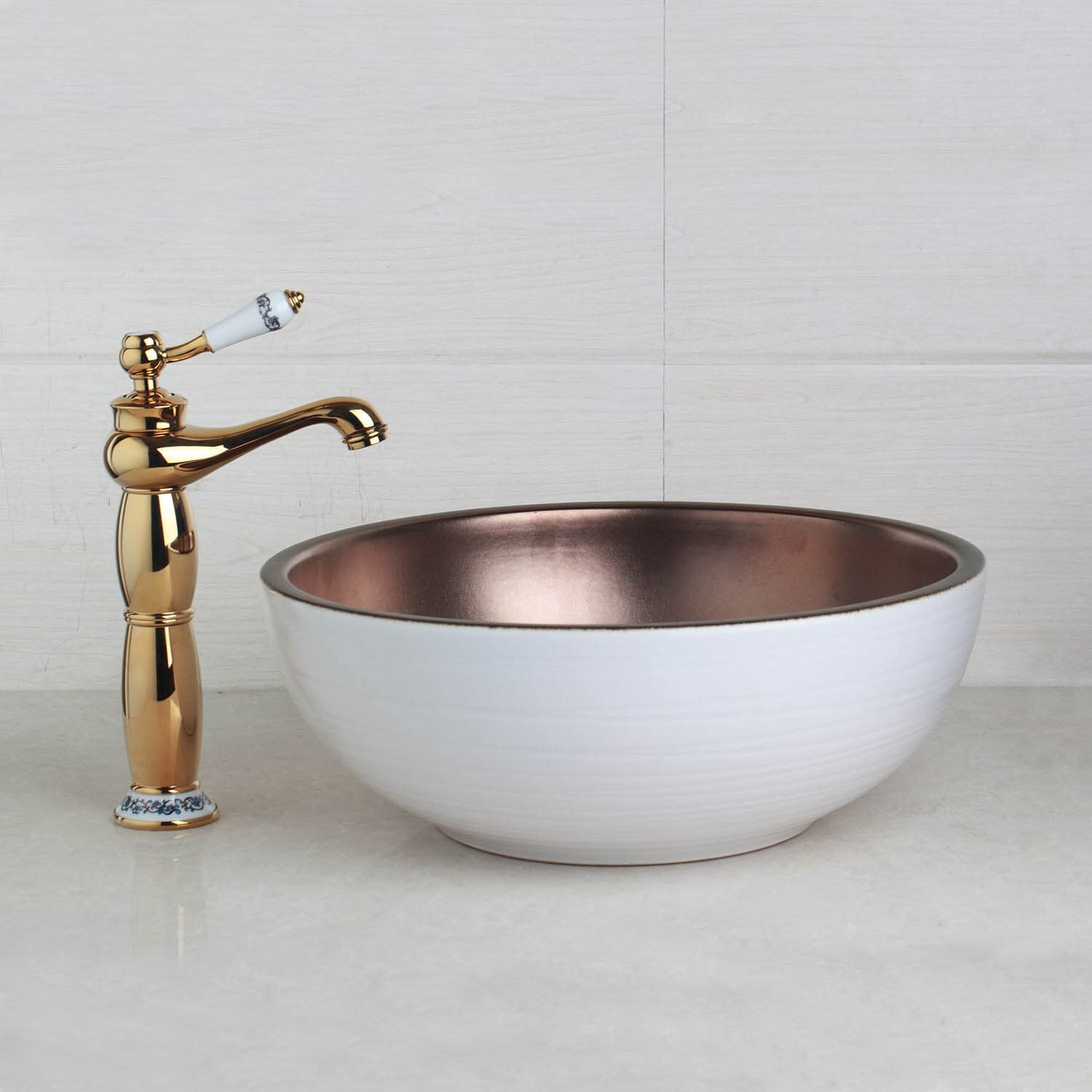 Vasque céramique bleu art lavabo de salle de bain avec mitigeur pivotant et bonde automatique