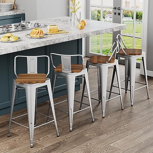 Andeworld 30 Inch Swivel Bar Stools Set of 4 Bar Height Counter Stools Industrial Metal Barstools (30inch,Silver)