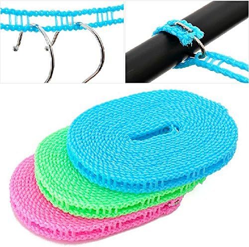 Elsley Pack of 2 Clotheslines 5m Portable Windproof Clothesline for Outdoor Indoor Home Travel Drying with Retail Package Random Color