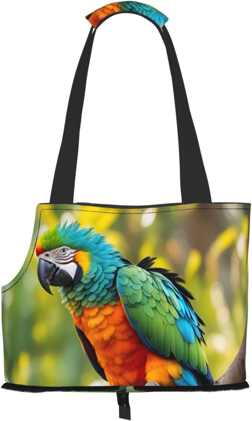 Fantastic Parrot Feather Print Portable Foldable Shoulder Bag for Travel,with Collar Hook and Handle Pad,Cute Stylish Design