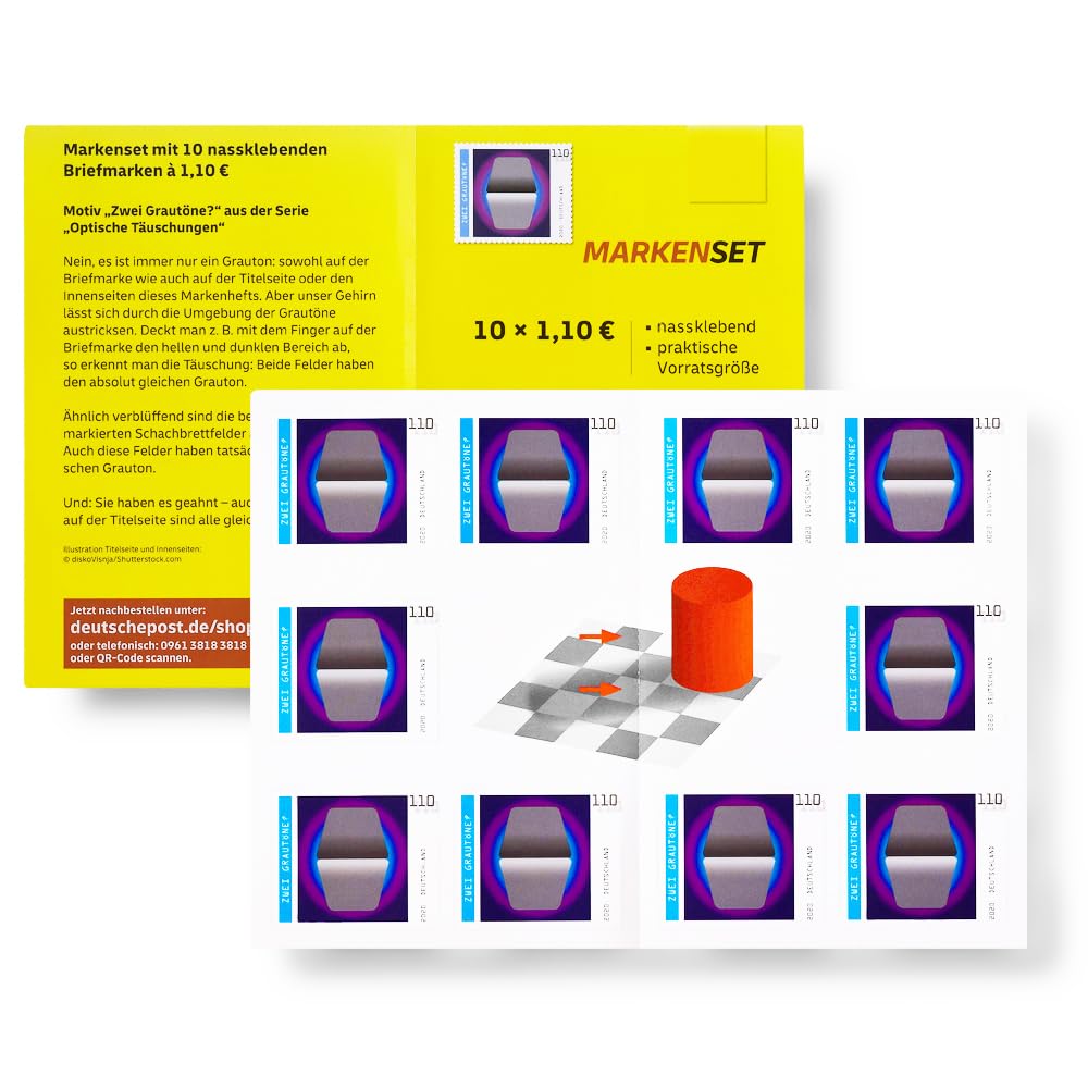 10 Stück 1,10 EUR postfrische nassklebende Briefmarken | Frankaturware für Standardbriefe ins Ausland (EU + Welt) Markenset (Motiv: "Zwei Grautöne?")