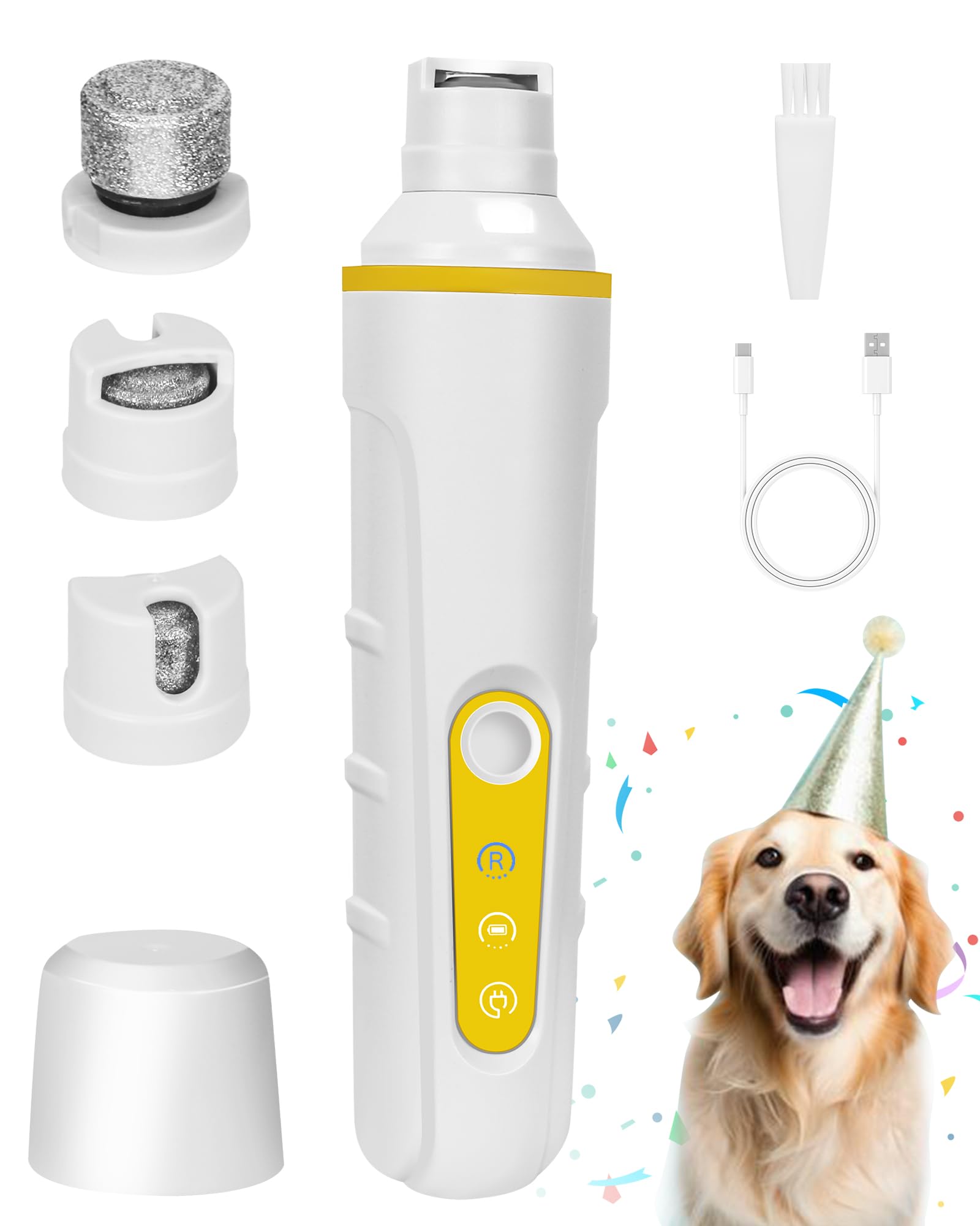 Dog Nail Grinder with Enhanced LED Light – Super Quiet, 2-Speed, USB-C Rechargeable, LED Smart Display, 3 Grinding Options, Pet Nail Trimmer for Dogs Cats and All Pet Sizes