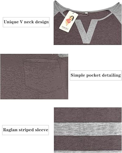 Miniatura 3 de VISLILY Camisetas de manga larga con cuello en V para mujer, camisetas raglán de talla grande