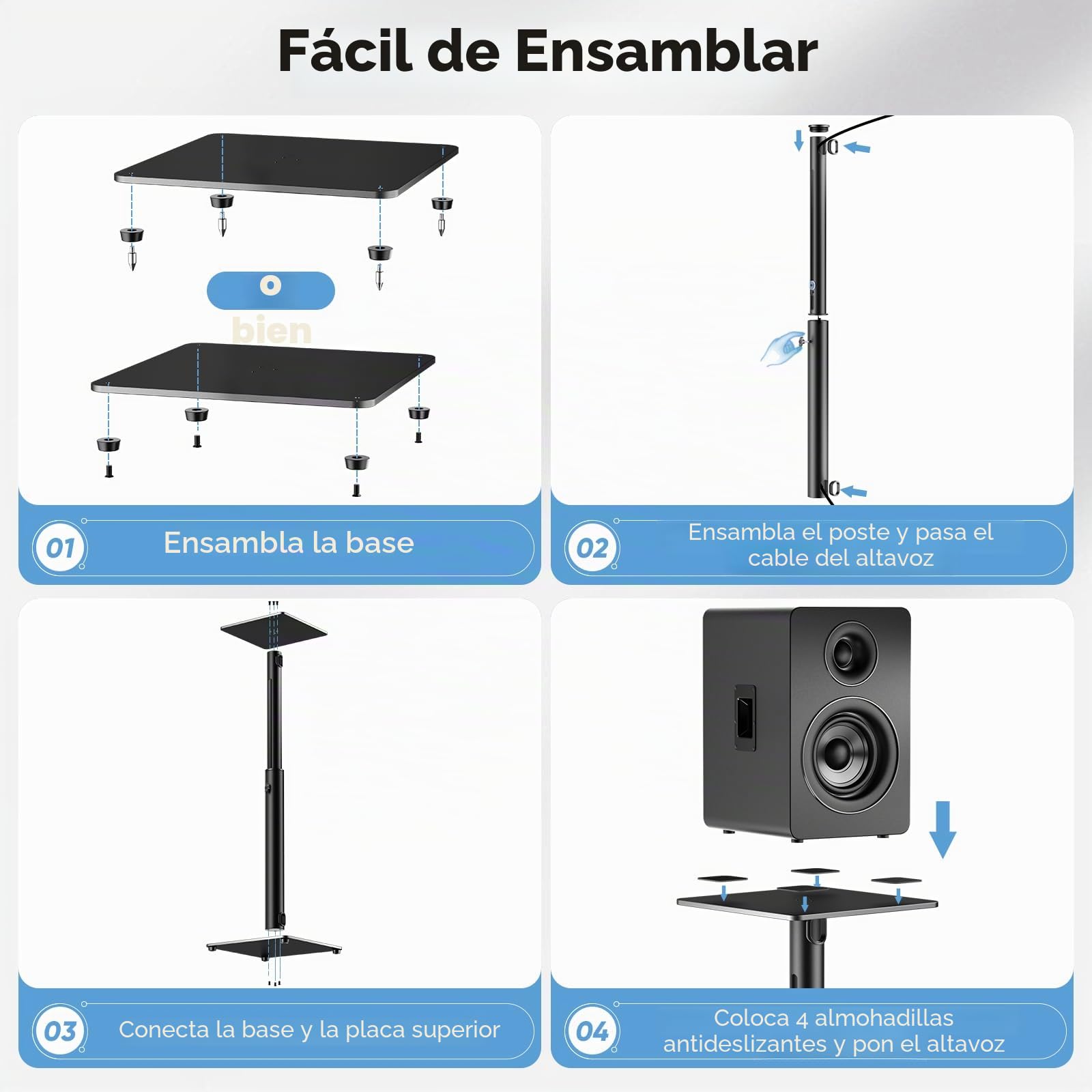 Soporte de Altavoz Regulable,Surround Universal Soporte de Altavoz de Pie Altura Ajustable de 72-120cm,satélites de hasta 15 kg,Montaje Fácil, Gestión de Cables