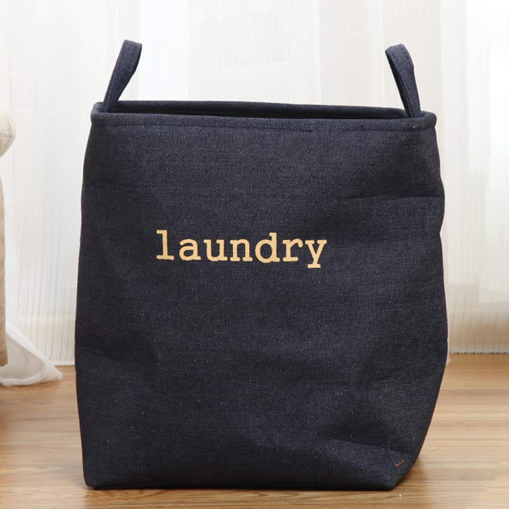 Ganquer Laundry Basket Large apacity Thickness Print Space Saving Household Home otton Linen Foldable Design lothes Storage Bedroom Living om With Handle Toys ontaining(Denim)