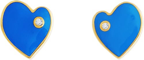 MEZMIC 1829 Hangeul Collection - Aretes de corazón chapados en oro de 18 quilates, plata de ley 925, esmalte de color rojo CZ para mujeres y hombres