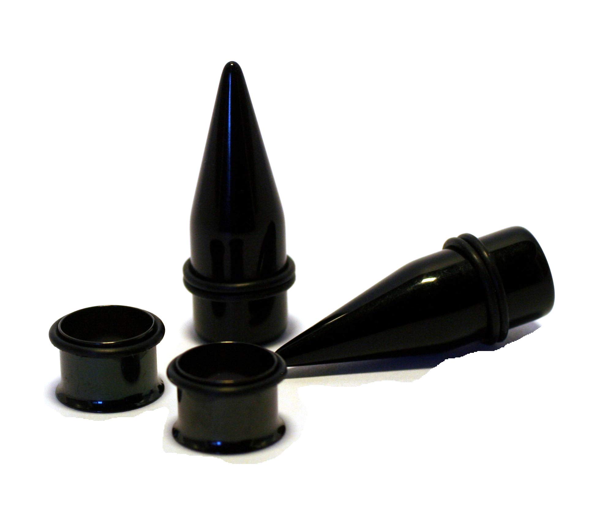 Zaya Body Jewelry PAIR Black Tapers and Titanium Plated Stainless Steel Tunnels gauges ear stretching kit 7/16 1/2 9/16 5/8 3/4 7/8 1 inch