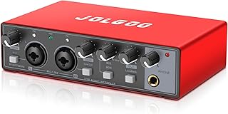 USB Audio Interface, Red 24-Bit/192kHz Plug & Play Sound Card for Recording – XLR/Line In, Headphone Out, Low Latency, Compatible with PC, Mac, Smartphone