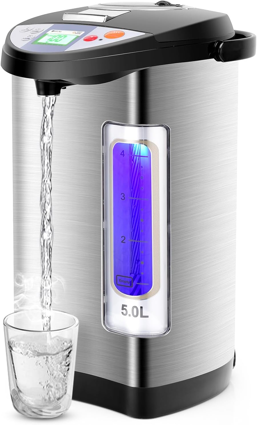 DORTALA Water Boiler and Warmer, 5.28 Qt/5L Stainless Steel Hot Water Dispenser with Safety Lock, Auto-Shut Off & Dry Burn Protection, 3-Ways to Dispense, 5 Temp Settings, Instant Heating for Tea