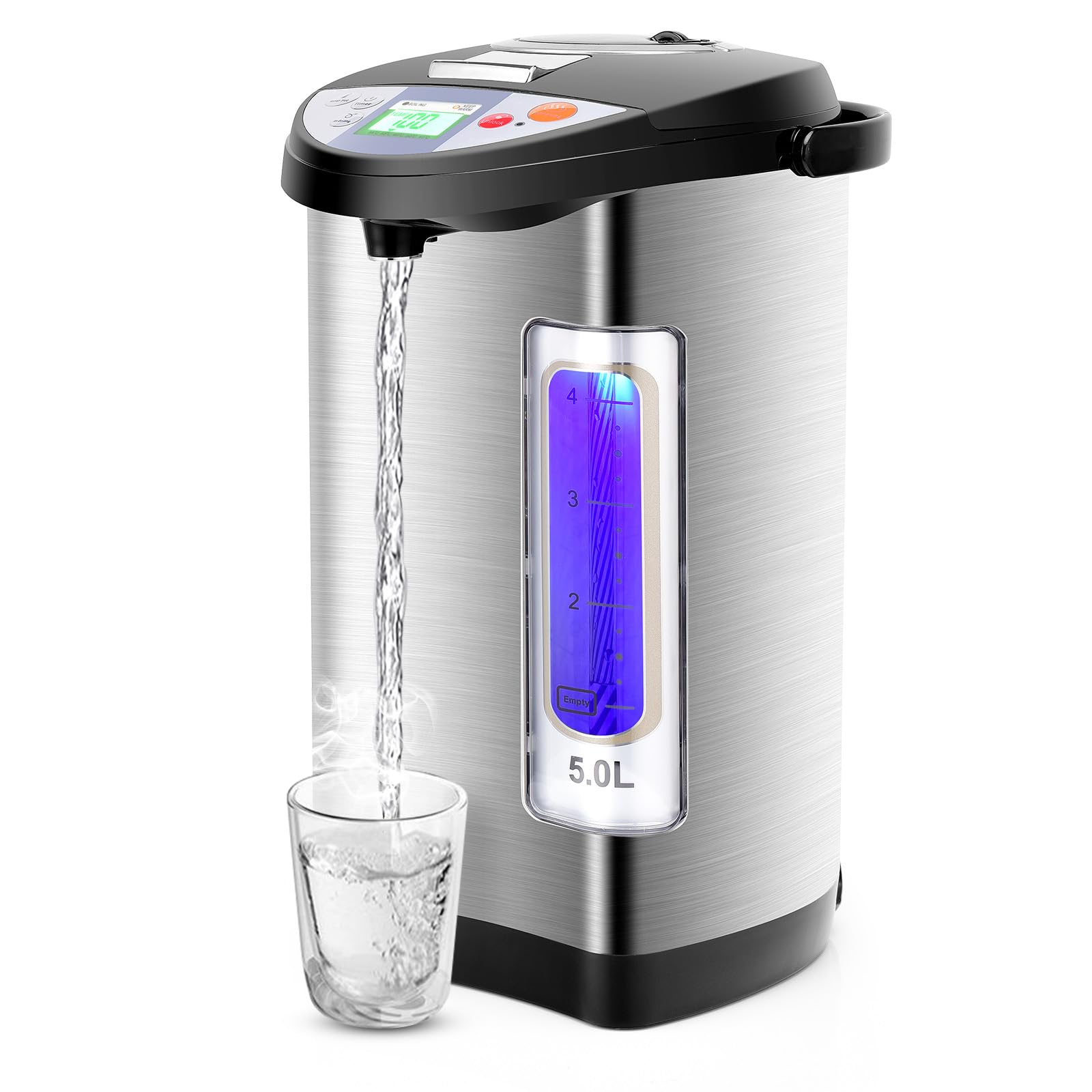 NutriChef Electric Water Boiler and Warmer - 5L/5.28 Qt Stainless Steel Hot Water Dispenser w/Rotating Base, Keep Warm Temperature Set, Auto Shut Off, Safety Lock, Instant Heating for Coffee & Tea