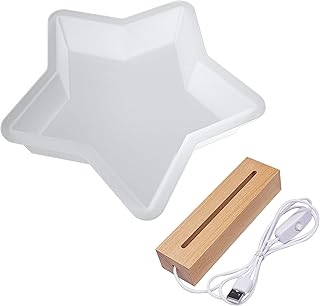 Resin Silicone Molds Large, Large Silicone Molds for Resin with USB Powered Wooden Lighted Base Stand for DIY Table Crafts Party Wedding Desktop Lamp Home Decor (Star)