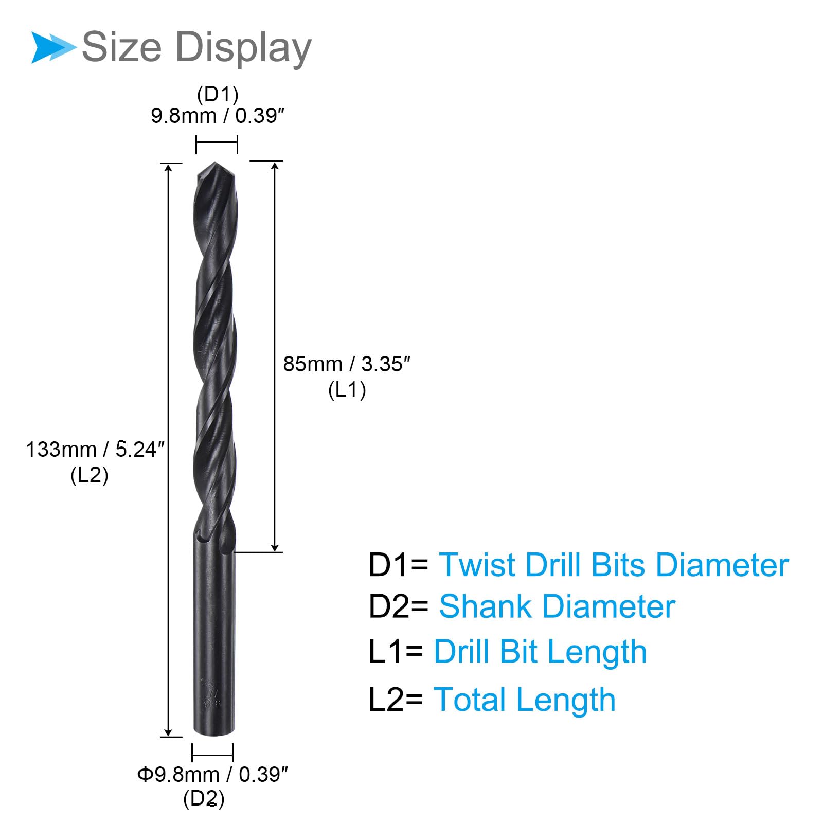 CoCud 6542 High Speed Steel Twist Drill Bits, 9.8mm Diameter 133mm Length, Black Oxide Straight Twist Jobber Drill Bit - Image 2