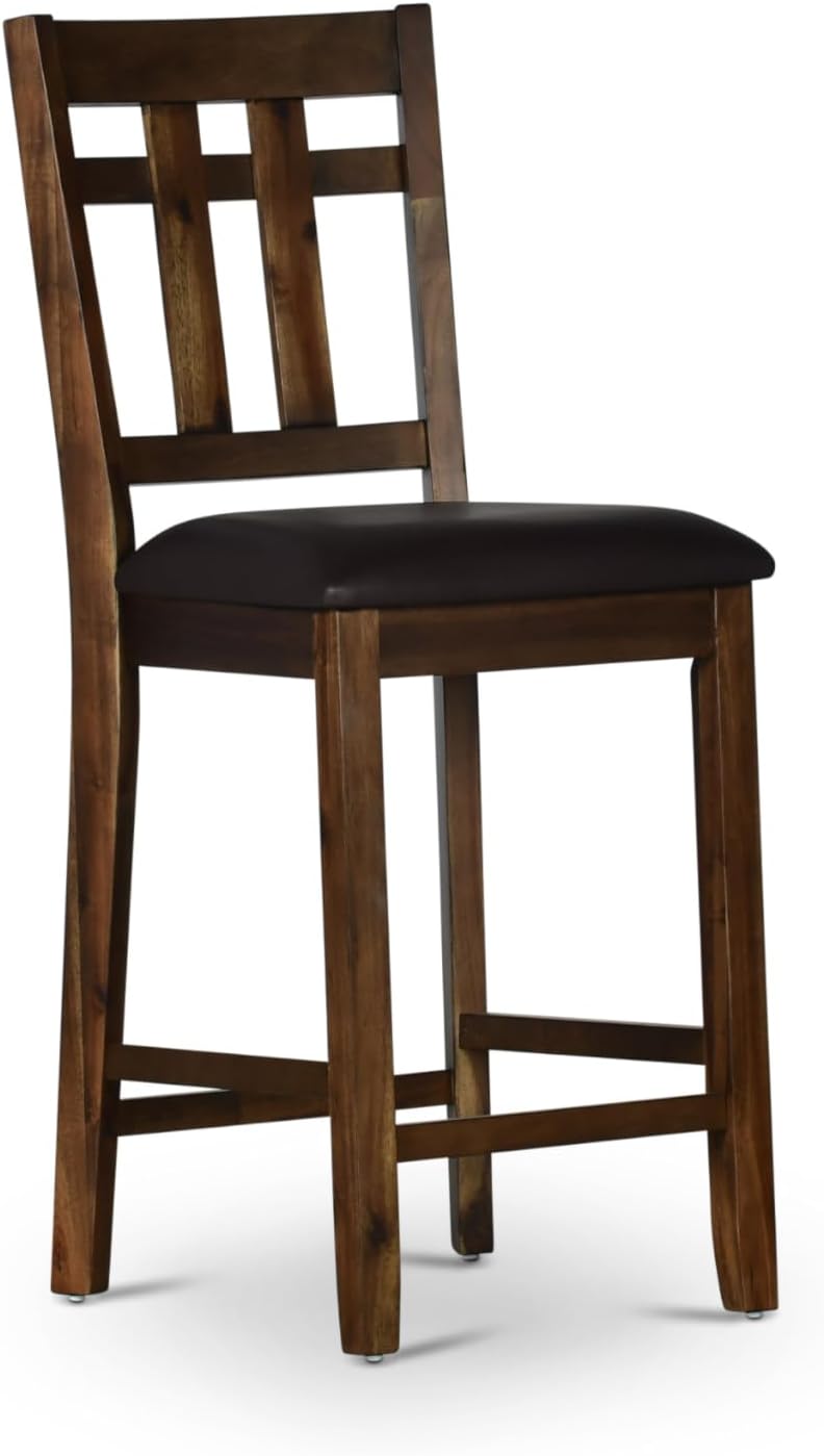Steve Silver Co Saranac Counter Chair, 24-Inch Seat, Slat-Back Design, Set of 2 Chairs, Mocha Finish, Rustic Styling, Dining Room, Kitchen, Barstool, Mango Hardwood, 17.5" D x 20.5" W x 41" H,