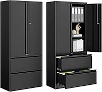 PEUKC 2-Drawer Locking Metal Lateral File Cabinet with Storage Shelves - Legal/Letter/A4 for Home Office, Black