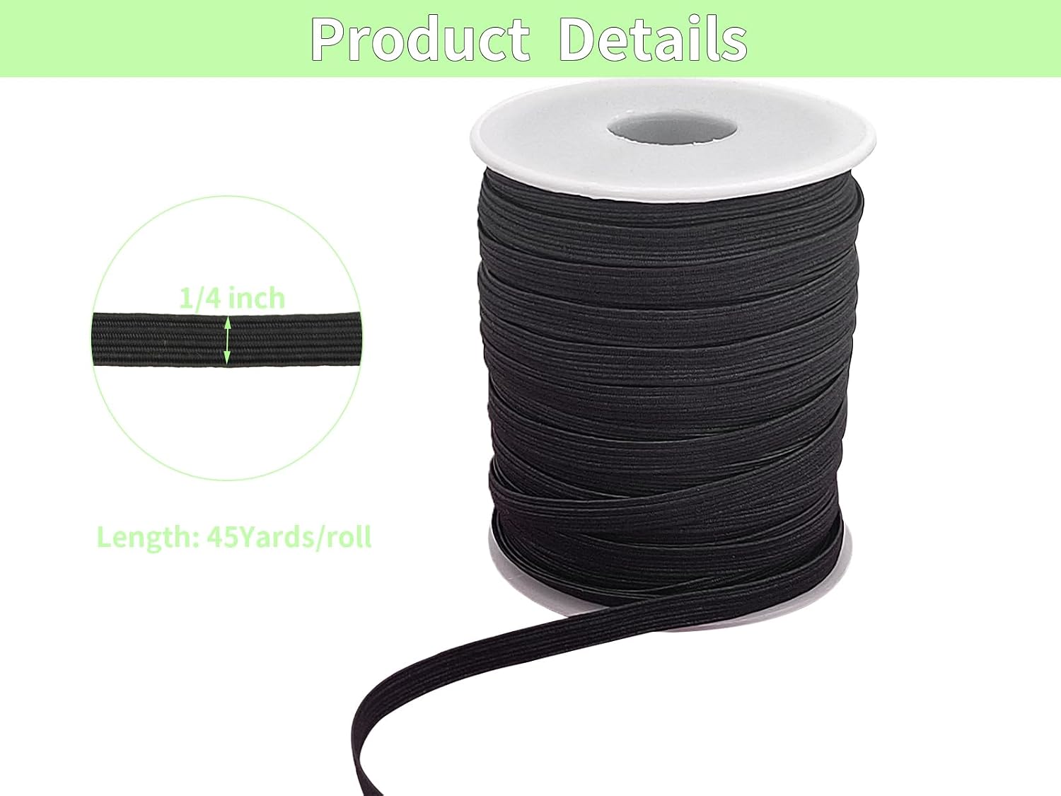 6mm Black Flat Elastic Band 1/4 inch 45 Yards Thin Elastic Knit Heavy Braided Stretch Elastic Strap Cord Rope Elastic Thread for Sewing-Waistband-Swimwear-Mask