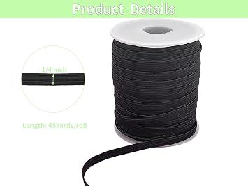 6mm Black Flat Elastic Band 1/4 inch 45 Yards Thin Elastic Knit Heavy Braided Stretch Elastic Strap Cord Rope Elastic Thread for Sewing-Waistband-Swimwear-Mask