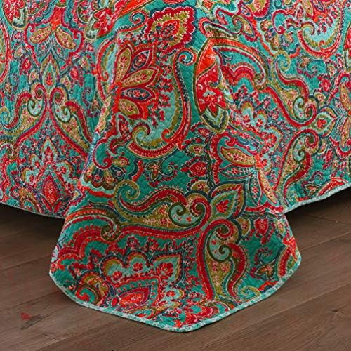 Qucover Single Bedspreads Quilted Lightweight Microfiber Paisley Blue Red Floral Pattern Quilted Sofa Throws 150x200 cm