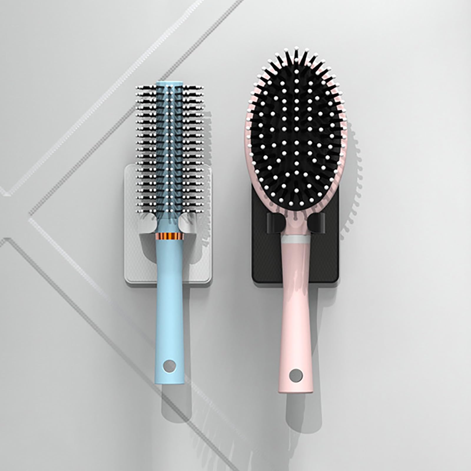 Lot de 2 supports de brosses à cheveux réglables - Support mural auto-adhésif pour brosse à cheveux - Outil sans perçage pour la maison et la salle de bain