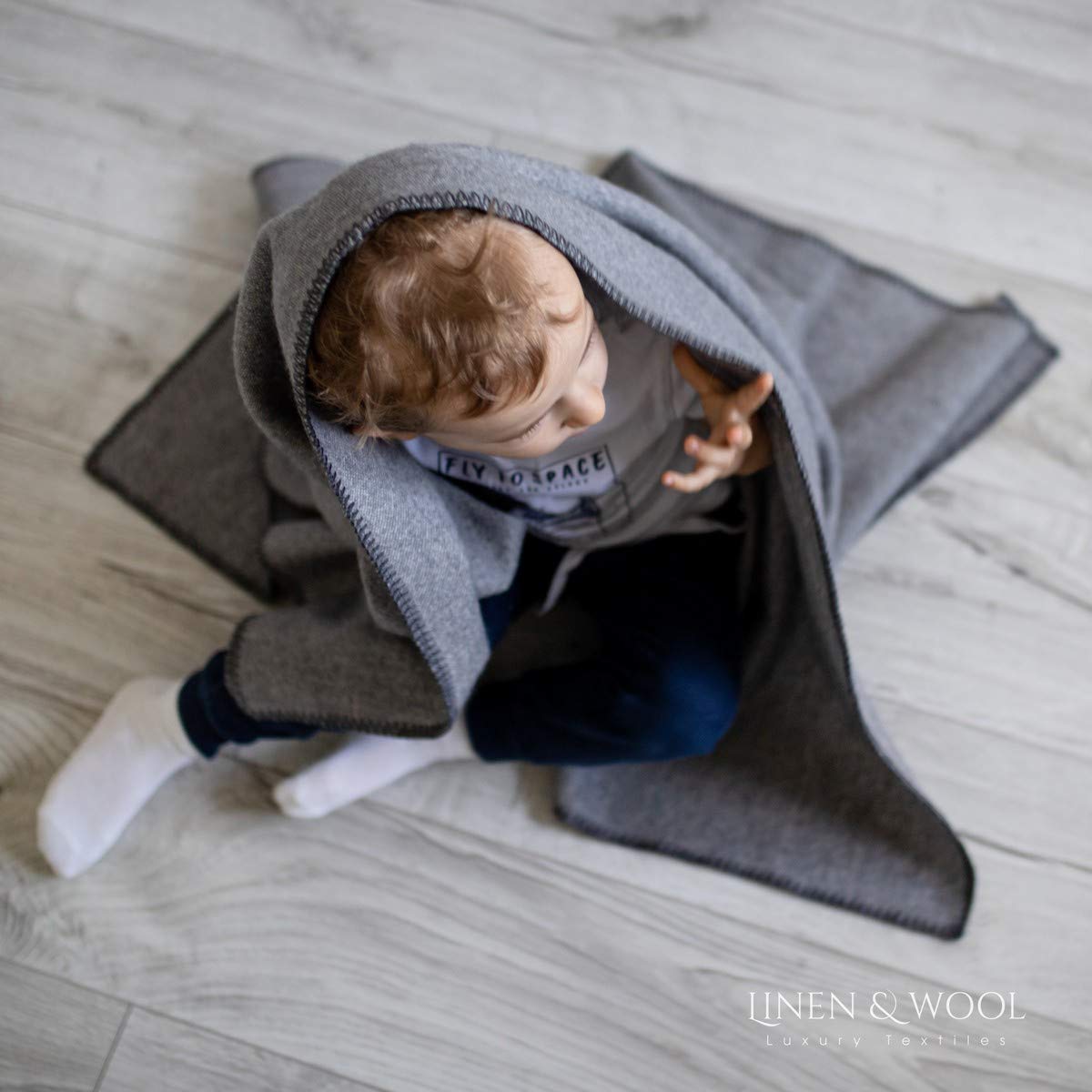 Linen & Cotton Suave Manta Bebe de Doble Cara Recién Nacido Niña Niño Santino - 100% Lana Merino, Gris (90 x 140cm) Manta de Cama Mantita de Arrullo Manta de Forro para Cochecito Silla de Paseo