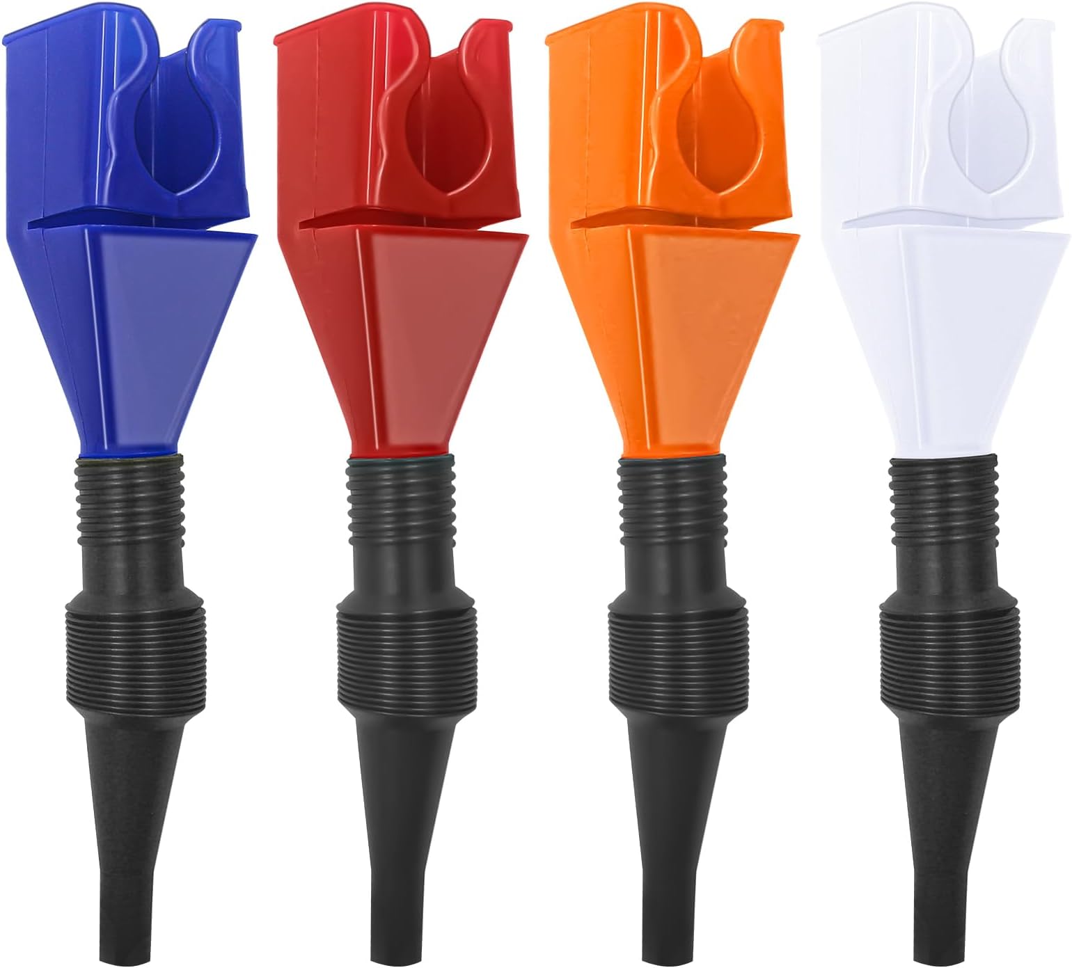 4 Pcs Universal Flexible Draining Oil Snap Plastic Funnel, All Purpose Automotive Funnels, Automotive Flex Funnel, Spill-Free, Hand-Free for Automotive Oil and Household Uses