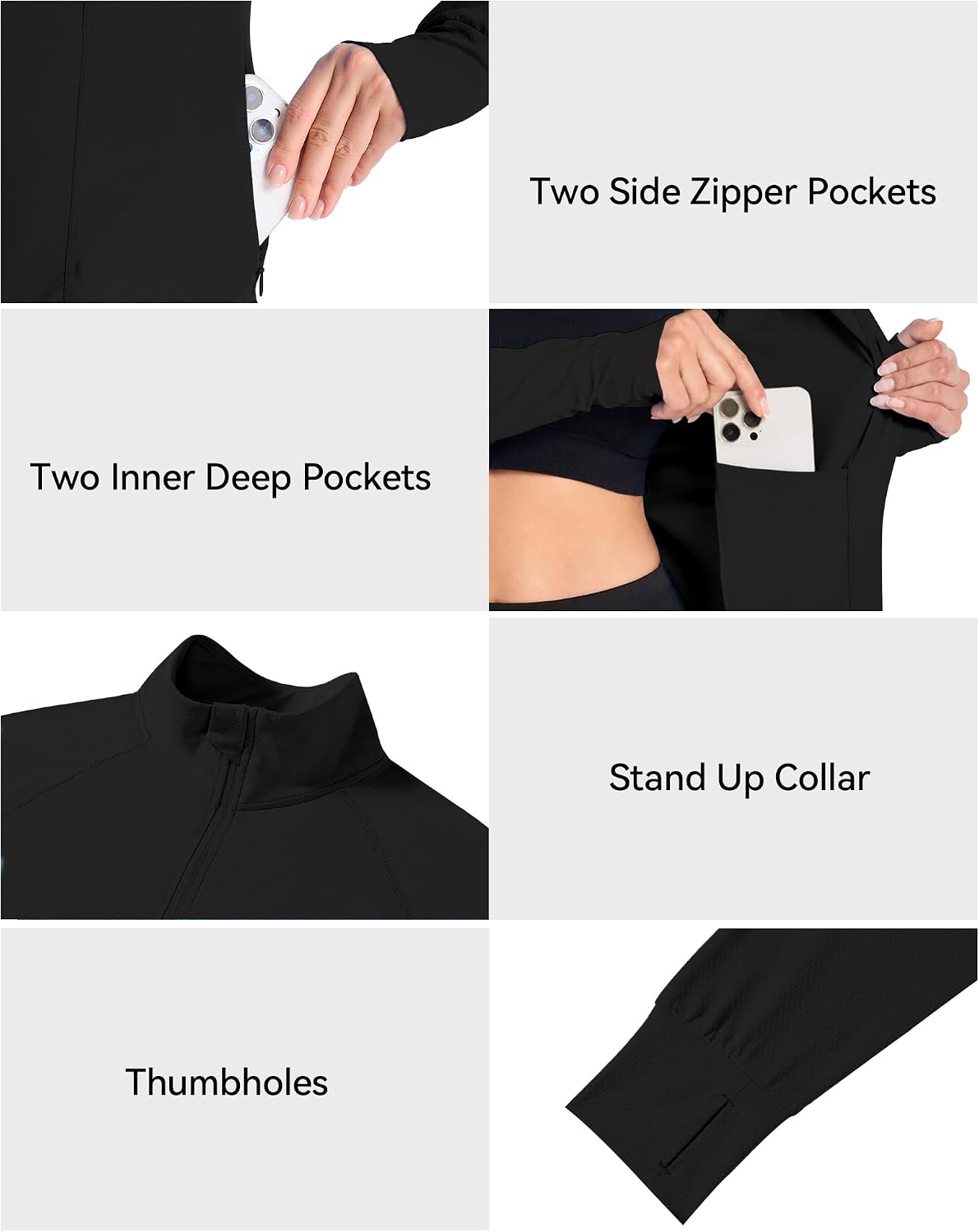 Runhit Women's Lightweight Jacket UPF 50+ Athletic Sun Protection Full Zip Long Sleeve Shirts Hiking Workout Outdoor Pockets