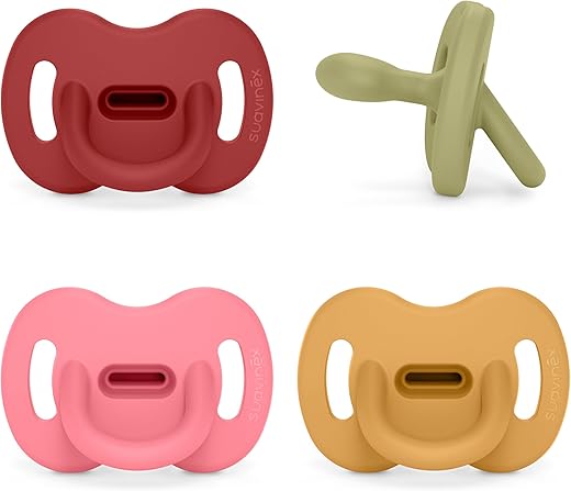 Suavinex, Pack 4 Chupetes Todo Silicona, para Bebés 6/18 Meses, Chupete con Tetina Fisiológica SX Pro, Súper Blandito y Flexible, Ideal para Dormir. Lake, Fuchsia, Honey, Chili